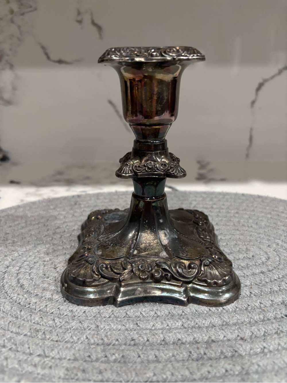 Vintage Poole Old English ornate Silver-platedCandle Holder